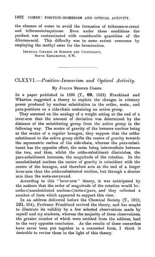 CLXXVI.—Position-isomerism and optical activity