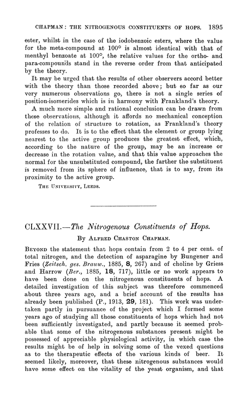 CLXXVII.—The nitrogenous constituents of hops