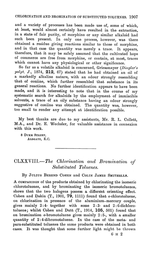 CLXXVIII.—The chlorination and bromination of substituted toluenes