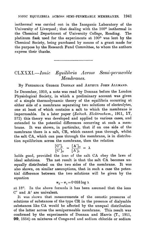 CLXXXI.—Ionic equilibria across semi-permeable membranes