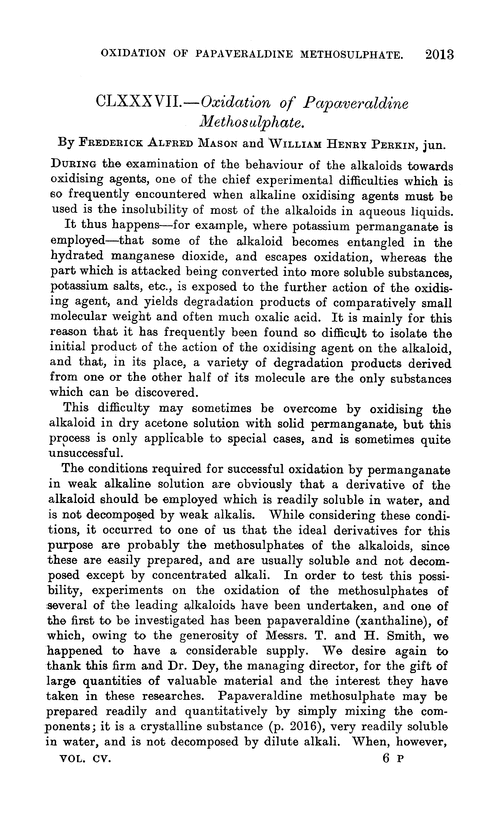 CLXXXVII.—Oxidation of papaveraldine methosulphate