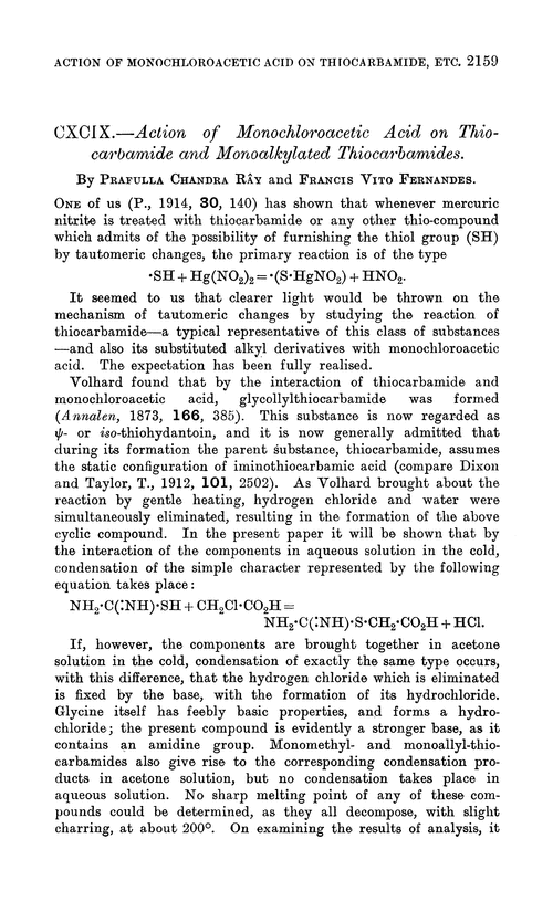 CXCIX.—Action of monochloroacetic acid on thiocarbamide and monoalkylated thiocarbamides
