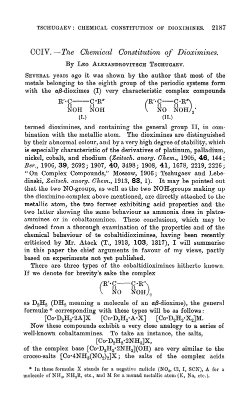 CCIV.—The chemical constitution of dioximines