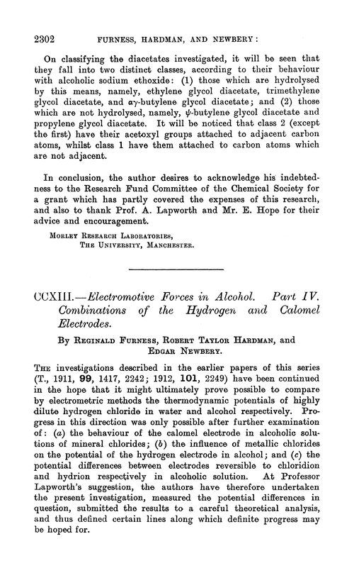 CCXIII.—Electromotive forces in alcohol. Part IV. Combinations of the hydrogen and calomel electrodes