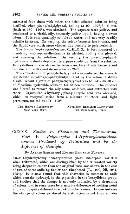 CCXXX.—Studies in phototropy and thermotropy. Part V. Polymorphic 4-hydroxybenzylideneamines produced by trituration and by the influence of sunlight