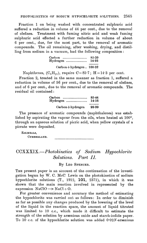 CCXXXIX.—Photokinetics of sodium hypochlorite solutions. Part II