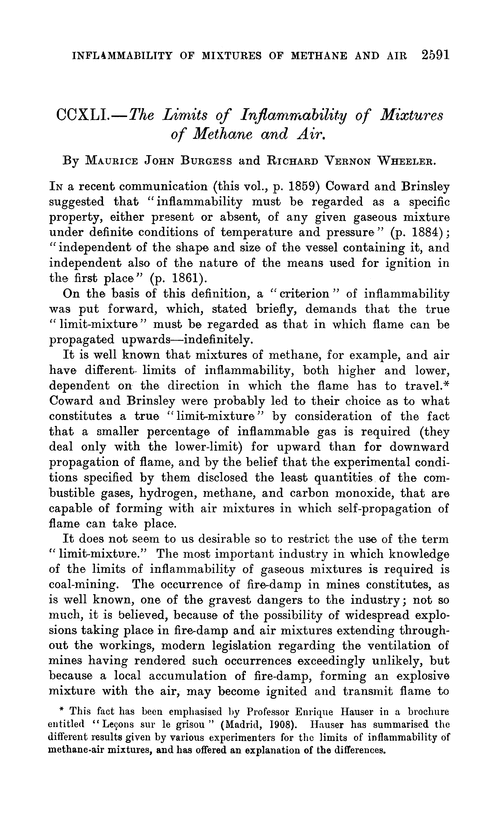 CCXLI.—The limits of inflammability of mixtures of methane and air
