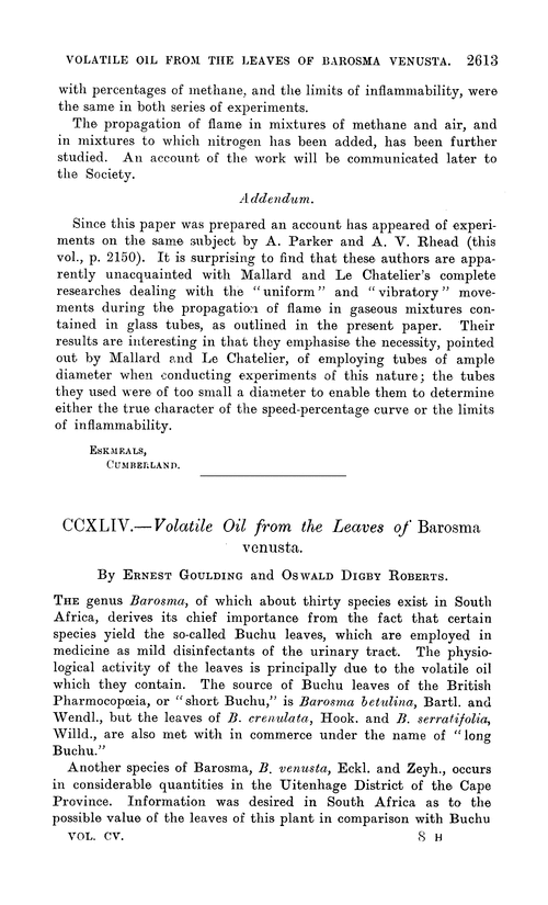 CCXLIV.—Volatile oil from the leaves of Barosma venusta