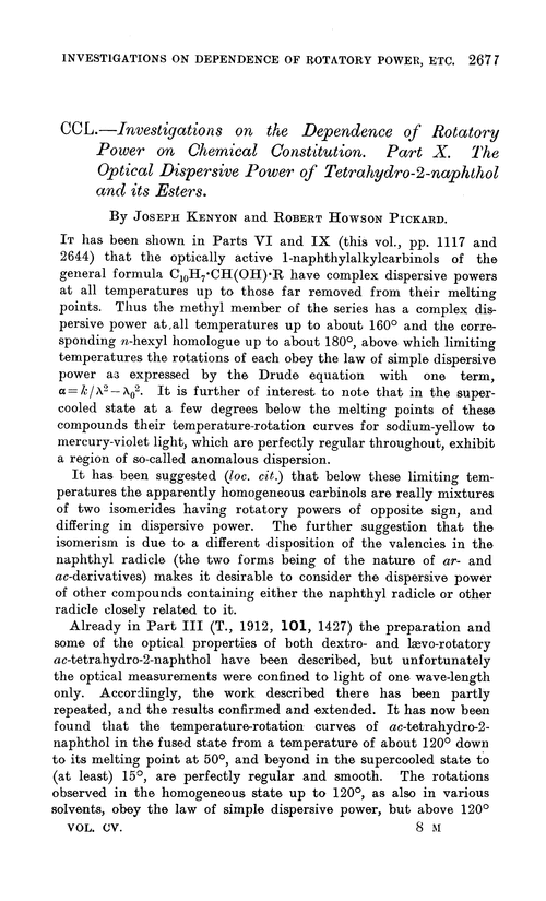 CCL.—Investigations on the dependence of rotatory power on chemical constitution. Part X. The optical dispersive power of tetrahydro-2-naphthol and its esters