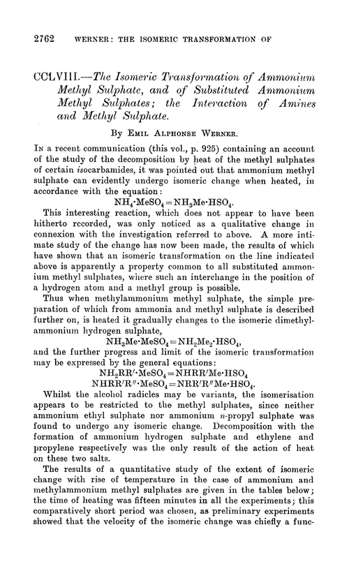 CCLVIII.—The isomeric transformation of ammonium methyl sulphate, and of substituted ammonium methyl sulphates; the interaction of amines and methyl sulphate
