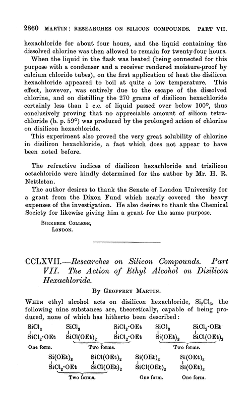 CCLXVII.—Researches on silicon compounds. Part VII. The action of ethyl alcohol on disilicon hexachloride