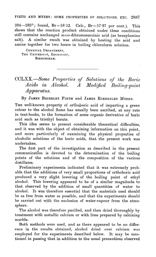 CCLXX.—Some properties of solutions of the boric acids in alcohol. A modified boiling-point apparatus
