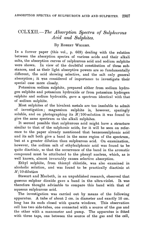 CCLXXII.—The absorption spectra of sulphurous acid and sulphites