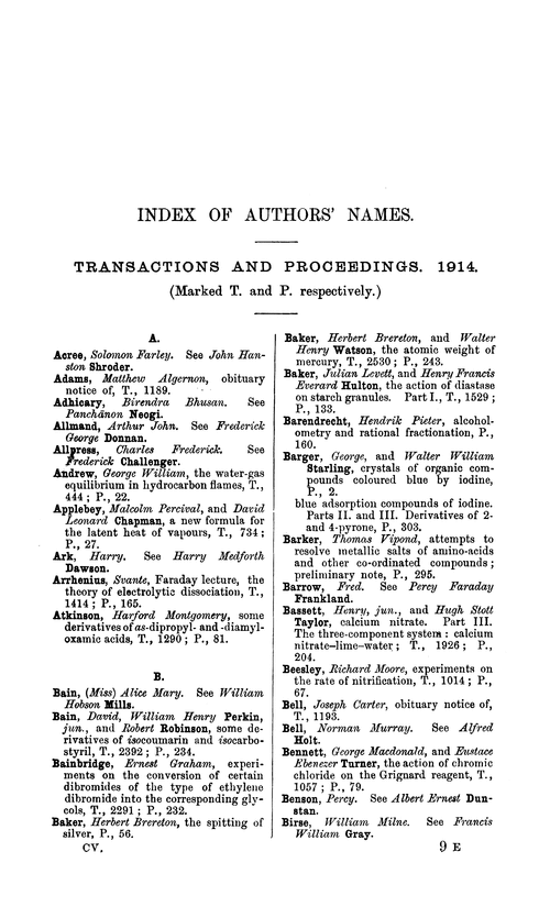 Index of authors' names, 1914