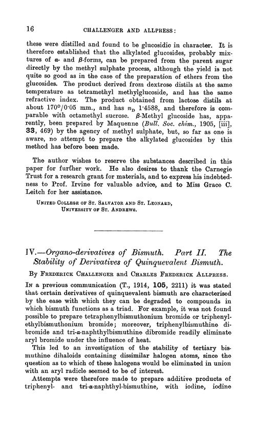 IV.—Organo-derivatives of bismuth. Part II. The stability of derivatives of quinquevalent bismuth