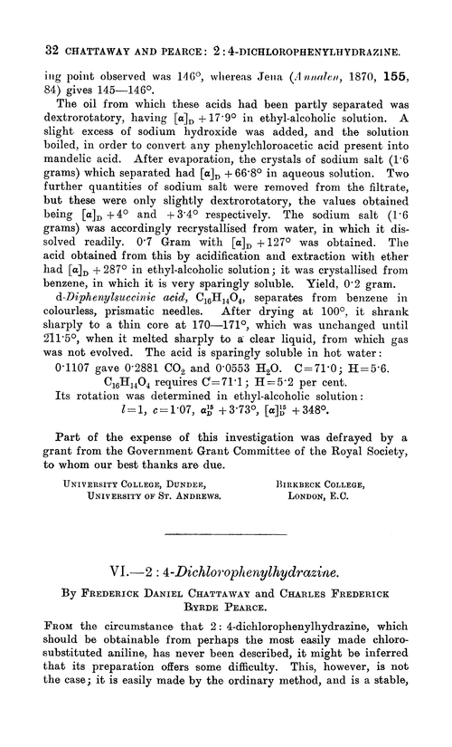 VI.—2 : 4-Dichlorophenylhydrazine
