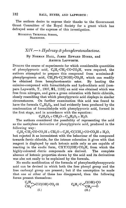 XIV.—α-Hydroxy-β-phenylcrotonolactone