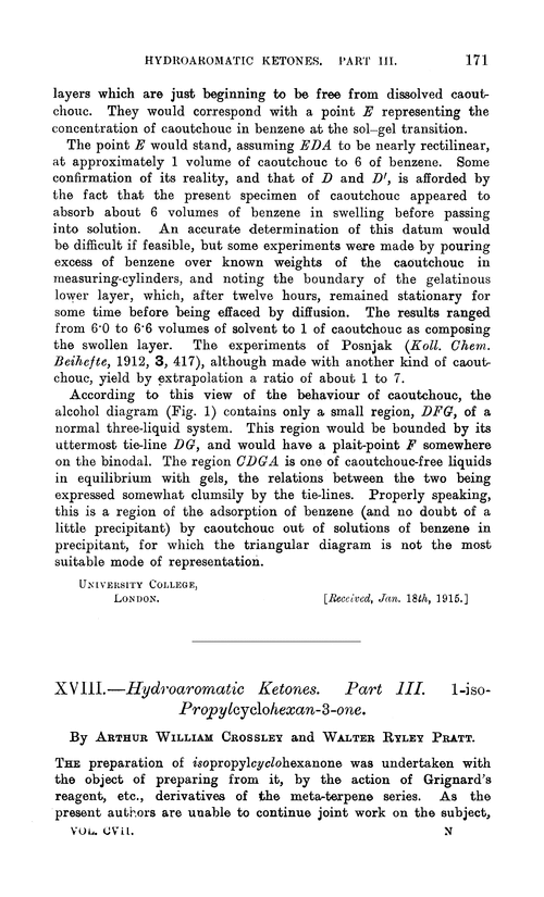 XVIII.—Hydroaromatic ketones. Part III. 1-isoPropylcyclohexan-3-one