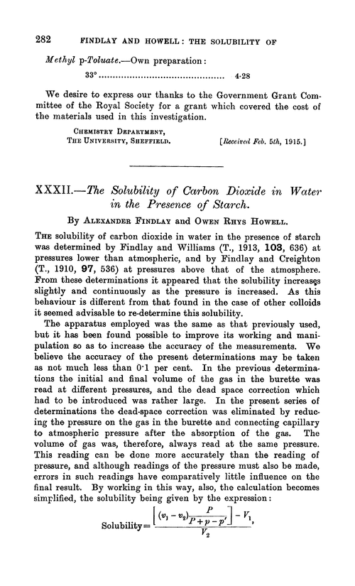XXXII.—The solubility of carbon dioxide in water in the presence of starch