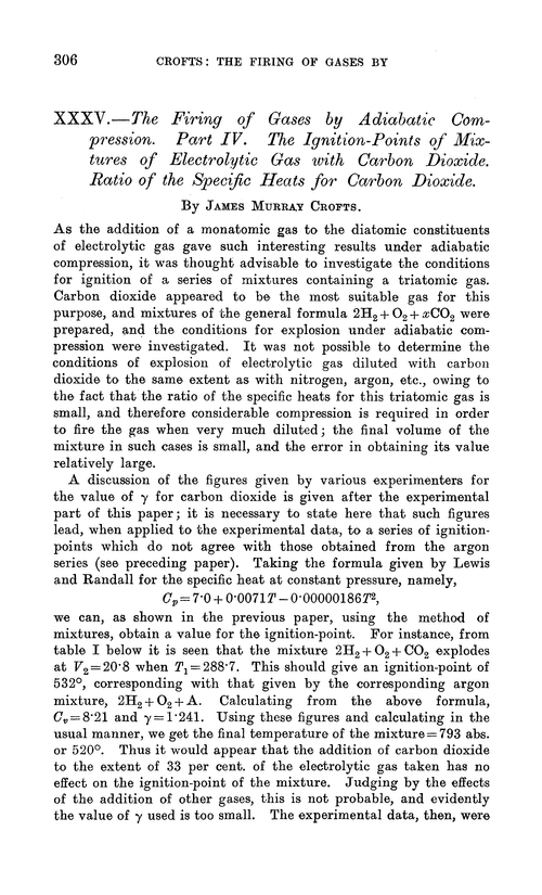 XXXV.—The firing of gases by adiabatic compression. Part IV. The ignition-points of mixtures of electrolytic gas with carbon dioxide. Ratio of the specific heats for carbon dioxide