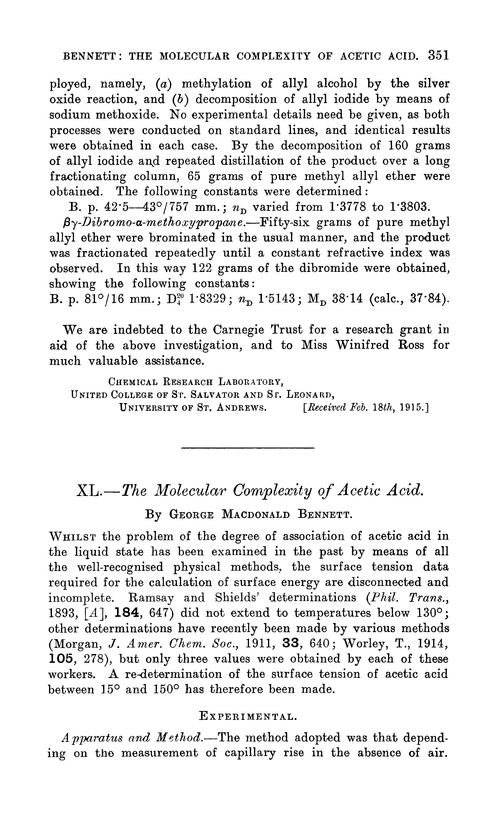 XL.—The molecular complexity of acetic acid