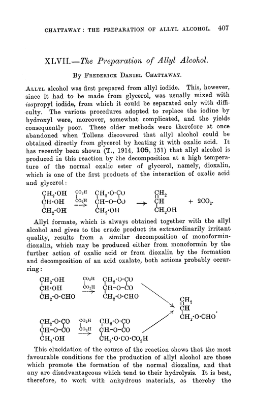 XLVII.—The preparation of allyl alcohol