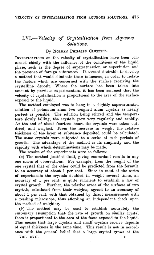 LVI.—Velocity of crystallisation from aqueous solutions