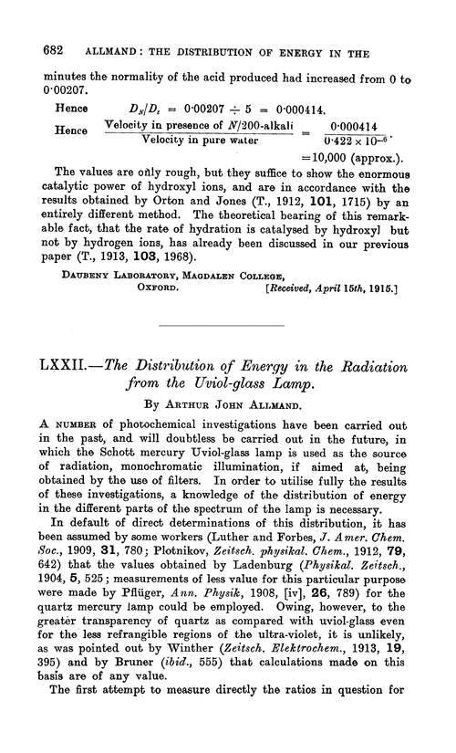 LXXII.—The distribution of energy in the radiation from the Uviol-glass lamp