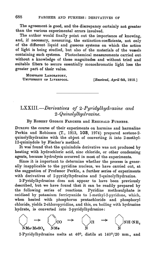 LXXIII.—Derivatives of 2-pyridylhydrazine and 2-quinolylhydrazine