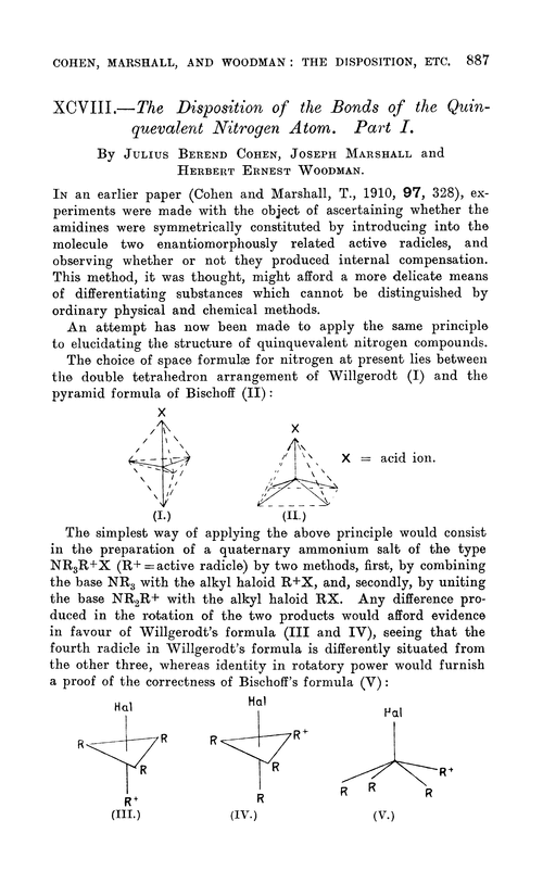 XCVIII.—The disposition of the bonds of the quinquevalent nitrogen atom. Part I