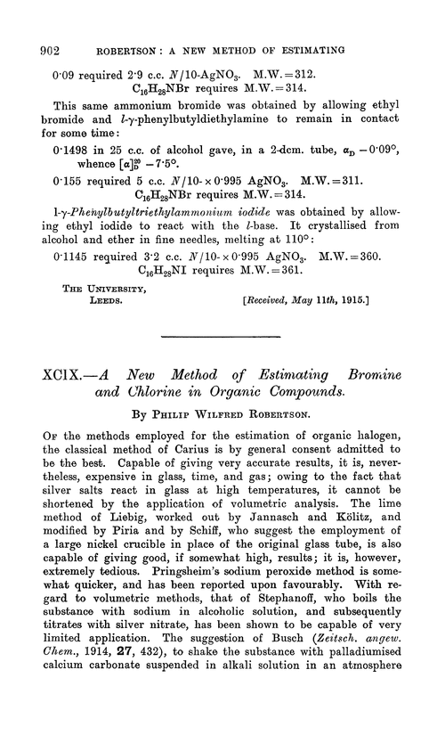 XCIX.—A new method of estimating bromine and chlorine in organic compounds