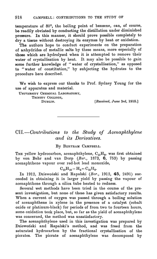 CII.—Contributions to the study of acenaphthylene and its derivatives