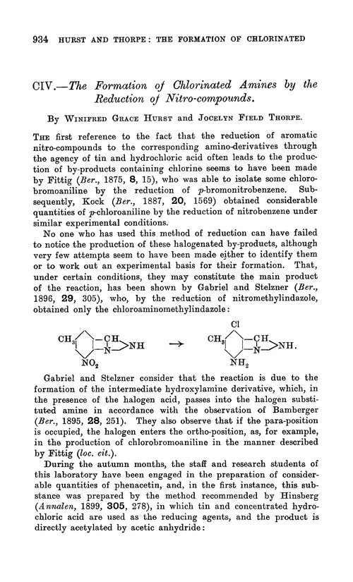 CIV.—The formation of chlorinated amines by the reduction of nitro-compounds