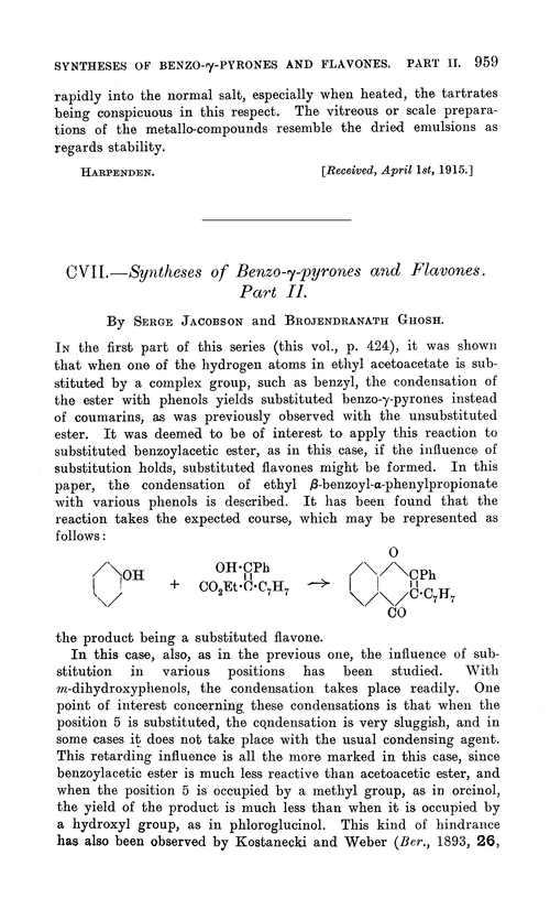 CVII.—Syntheses of benzo-γ-pyrones and flavones. Part II