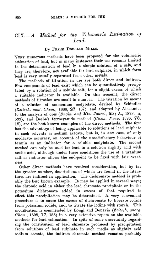 CIX.—A method for the volumetric estimation of lead