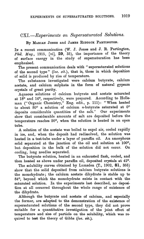 CXI.—Experiments on supersaturated solutions