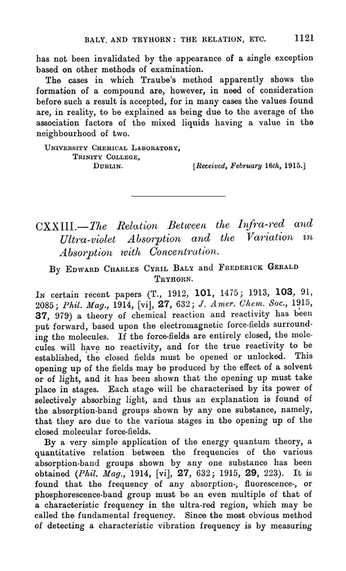 CXXIII.—The relation between the infra-red and ultra-violet absorption and the variation in absorption with concentration