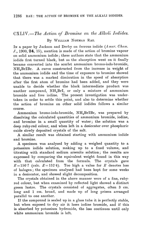 CXLIV.—The action of bromine on the alkali iodides Journal of the Chemical Society