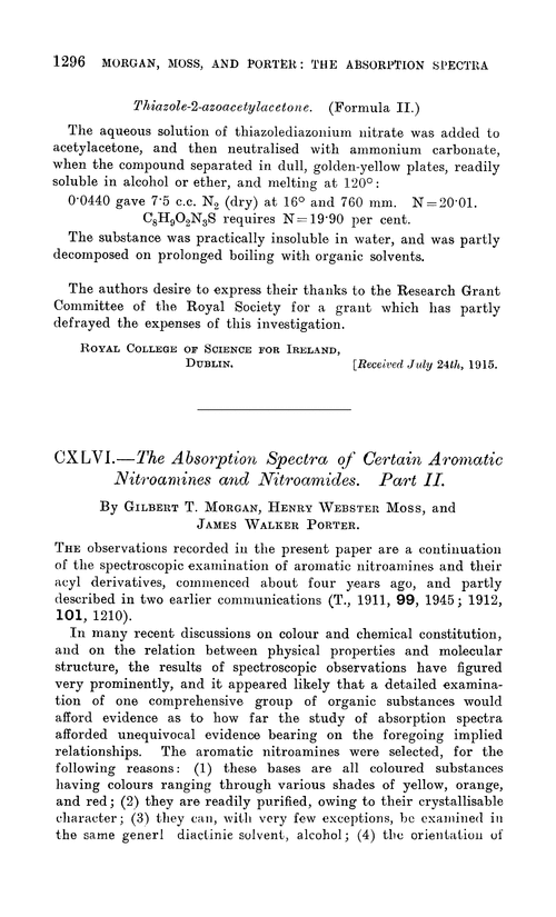 CXLVI.—The absorption spectra of certain aromatic nitroamines and nitroamides. Part II