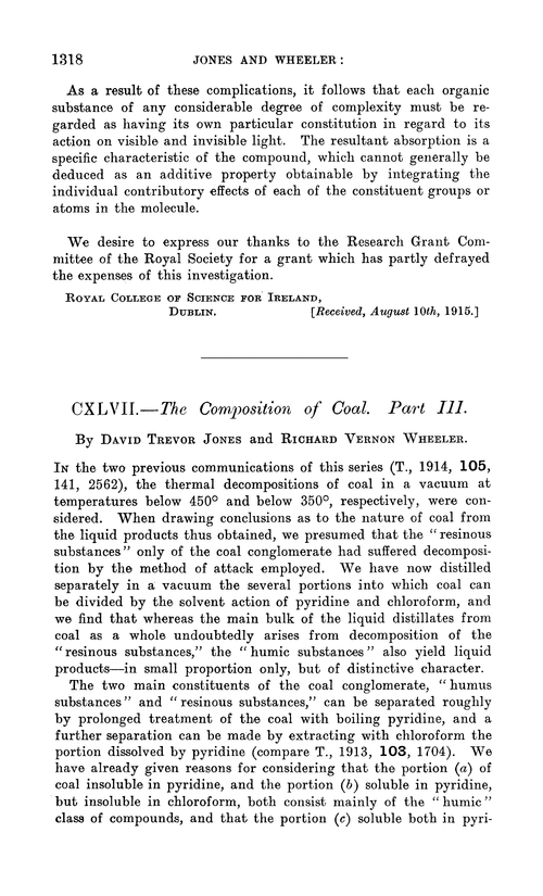 CXLVII.—The composition of coal. Part III