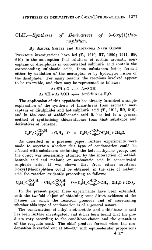 CLII.—Syntheses of derivatives of 3-oxy(1)thionaphthen