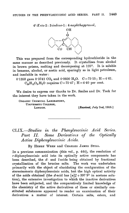 CLIX.—Studies in the phenylsuccinic acid series. Part II. Some derivatives of the optically active diphenylsuccinic acids