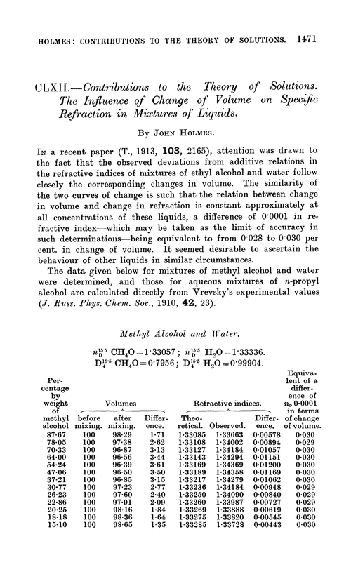 CLXII.—Contributions to the theory of solutions. The influence of change of volume on specific refraction in mixtures of liquids