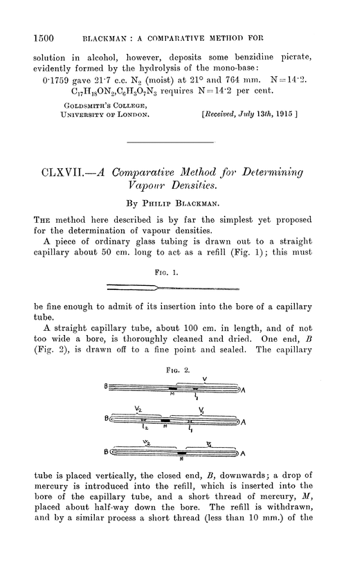 CLXVII.—A comparative method for determining vapour densities
