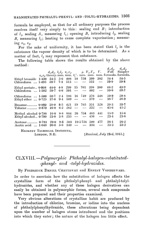 CLXVIII.—Polymorphic phthalyl-halogen-substituted-phenyl- and -tolyl-hydrazides