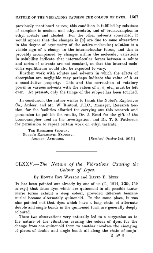 CLXXV.—The nature of the vibrations causing the colour of dyes