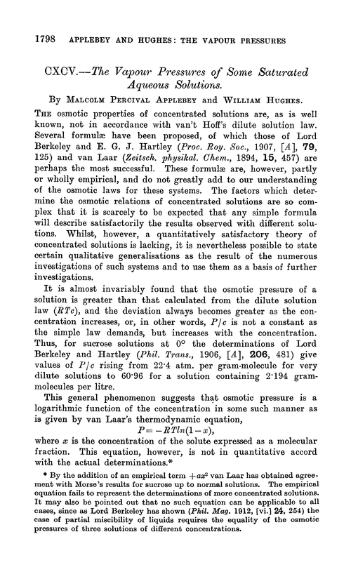 CXCV.—The vapour pressures of some saturated aqueous solutions