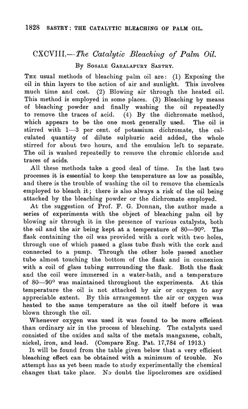 CXCVIII.—The catalytic bleaching of palm oil