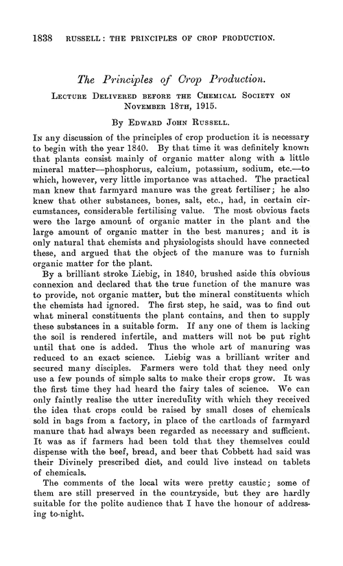 The principles of crop production