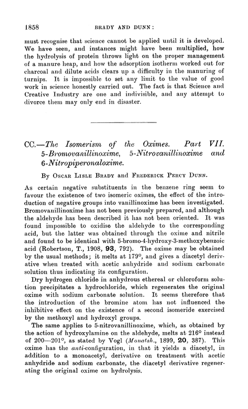 CC.—The isomerism of the oximes. Part VII. 5-Bromovanillinoxime, 5-nitrovanillinoxime and 6-nitropiperonaloxime